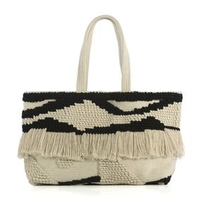 Shiraleah CHANTAL Woven Tote Bag Ivory, Black